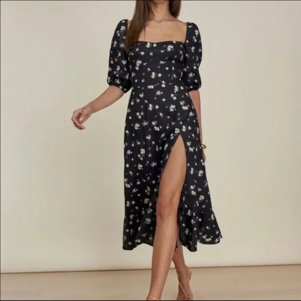 Reformation Belgium Black Embroidered Floral Dress Women’s Size 4